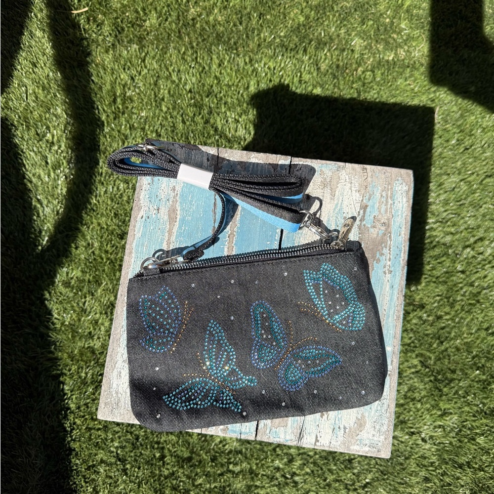 Denim Butterfly Embellished Butterfly Crossbody Bag